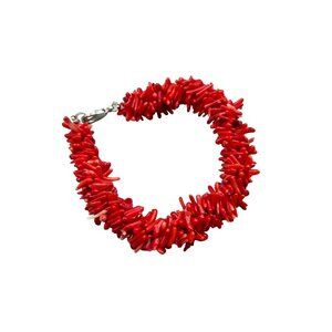 Red Coral Beaded Bracelet Coral Chips Chunky Bracelet 7" Long Summer Jewelry